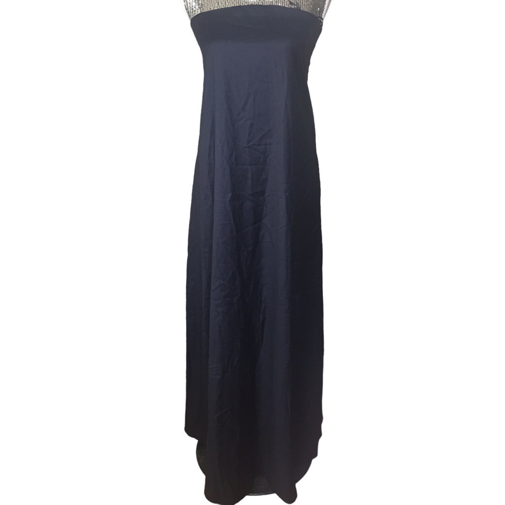 New Free People Josephine dress strapless Navy Black plaid pockets Maxi